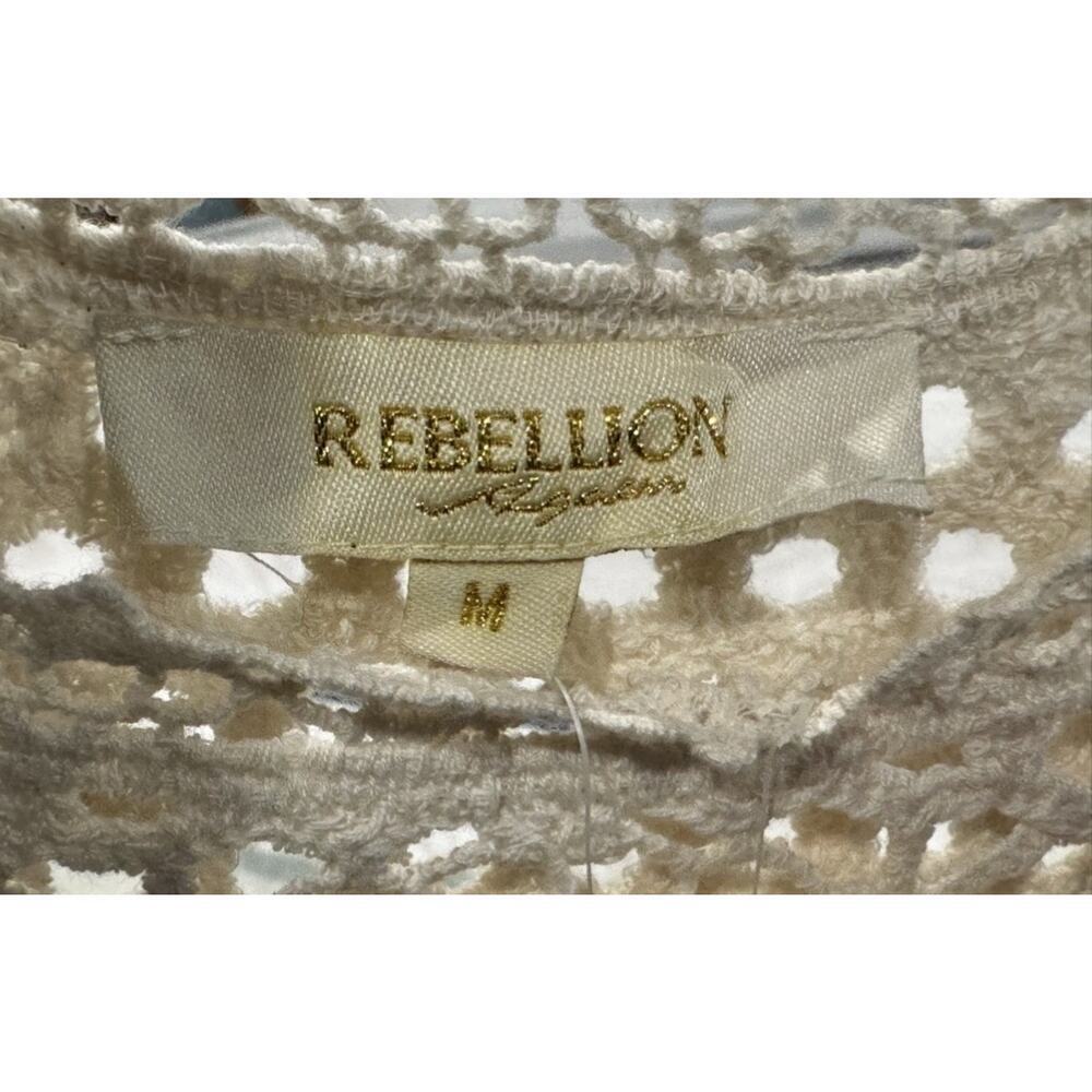 NWT Rebellion Cream Cotton Knit Crochet Crop Top: Size M Boho Fringe - Picture 11 of 11